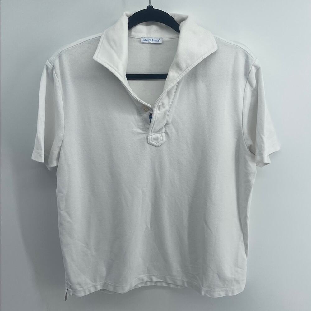 Edward Armah logo embroidered single button short sleeve V-neck polo shirt sz M